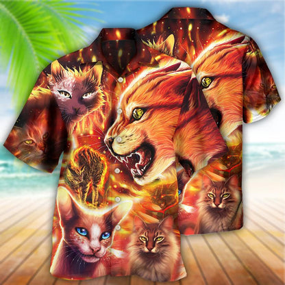 Cat Hawaiian Shirt For Summer, Cat Play Fire Aloha Shirts, Best Colorful Cool Cat Hawaiian Shirts Outfit For Men Women, Friend, Team, Cat Lovers - Amzanimalsgift