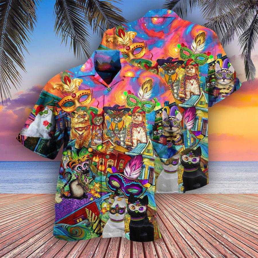 Cat Hawaiian Shirt For Summer, Cat Prom Lets Go Down Street Celebrate The Mardi Gras Festival Hawaiian Shirts Outfit For Men Women, Cat Lover - Amzanimalsgift