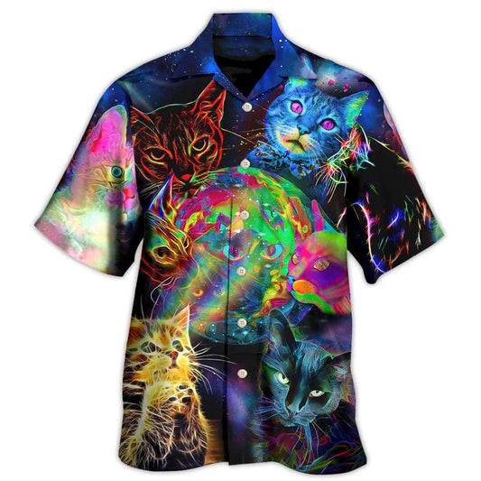 Cat Hawaiian Shirt For Summer, Cat Psychedelic Glowing Galaxy Neon Aloha Shirts, Best Cool Cat Hawaiian Shirts For Men Women, Friend, Team, Cat Lovers - Amzanimalsgift