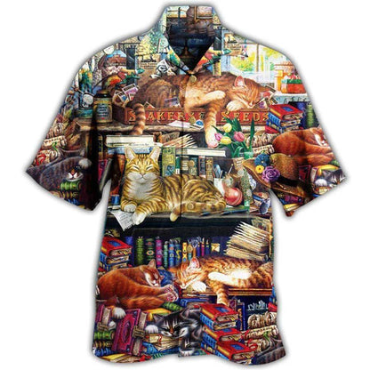 Cat Hawaiian Shirt For Summer, Cat Sleeping With Books Aloha Shirts, Cat Hawaiian Shirts Outfit For Men Women, Friend, Team, Cat Lovers - Amzanimalsgift