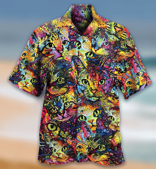 Cat Hawaiian Shirt For Summer, Cat Smile Colorful Aloha Shirts, Cool Cat Hawaiian Shirts Outfit For Men Women, Gift For Friend, Team, Cat Lovers - Amzanimalsgift