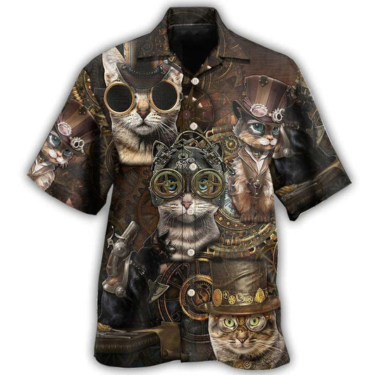 Cat Hawaiian Shirt For Summer, Cat Steampunk Aloha Shirts, Colorful Cool Cat Hawaiian Shirts Outfit For Men Women, Gift For Friend, Team, Cat Lovers - Amzanimalsgift