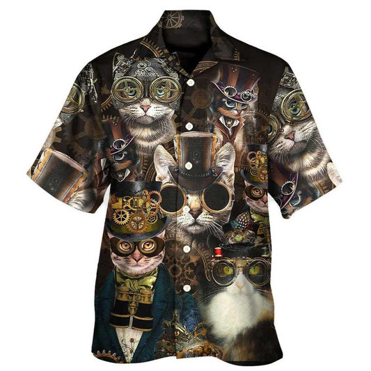 Cat Hawaiian Shirt For Summer, Cat Steampunk Art Machines Aloha Shirts - Best Colorful Cool Cat Hawaiian Shirts For Men Women, Friend, Cat Lovers - Amzanimalsgift