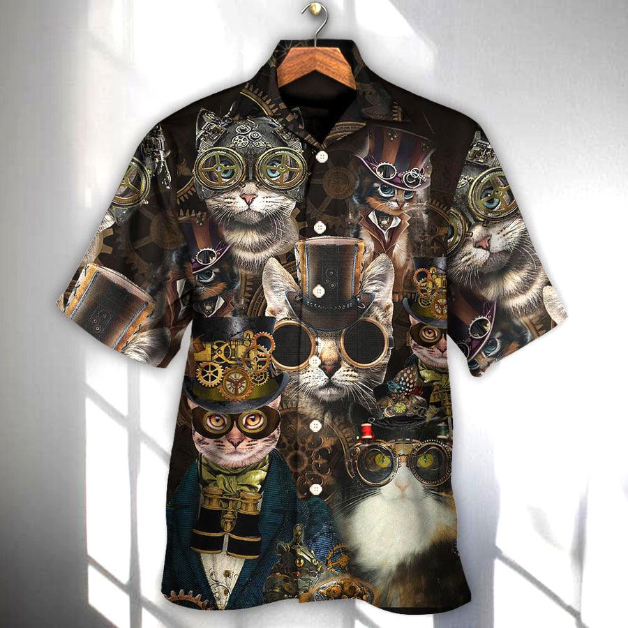 Cat Hawaiian Shirt For Summer, Cat Steampunk Art Machines Aloha Shirts - Best Colorful Cool Cat Hawaiian Shirts For Men Women, Friend, Cat Lovers - Amzanimalsgift