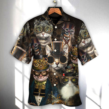 Cat Hawaiian Shirt For Summer, Cat Steampunk Art Machines Aloha Shirts - Best Colorful Cool Cat Hawaiian Shirts For Men Women, Friend, Cat Lovers - Amzanimalsgift