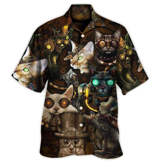 Cat Hawaiian Shirt For Summer, Cat Steampunk Art Steal Heart Aloha Shirts, Best Colorful Cool Cat Hawaiian Shirts Outfit For Men Women, Friend, Cat Lovers - Amzanimalsgift