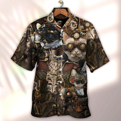 Cat Hawaiian Shirt For Summer, Cat Steampunk We're All Mad Here Aloha Shirts - Best Cat Hawaiian Shirts For Men Women, Friend, Team, Cat Lovers - Amzanimalsgift