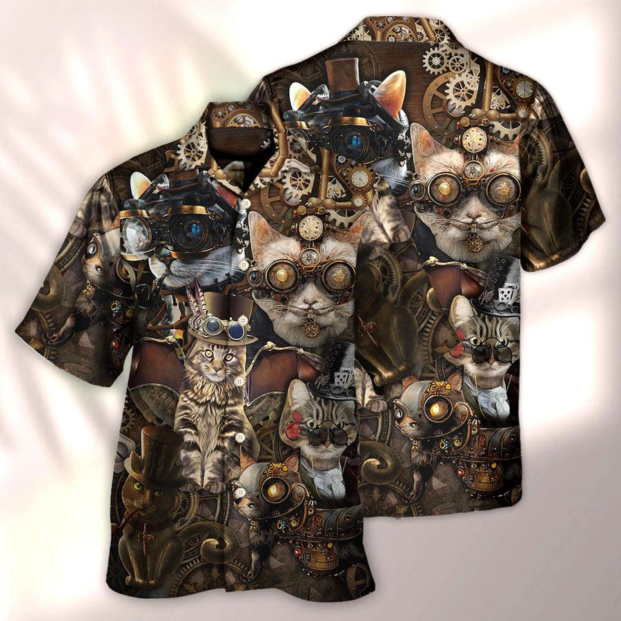 Cat Hawaiian Shirt For Summer, Cat Steampunk We're All Mad Here Aloha Shirts - Best Cat Hawaiian Shirts For Men Women, Friend, Team, Cat Lovers - Amzanimalsgift