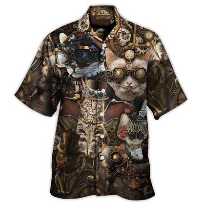 Cat Hawaiian Shirt For Summer, Cat Steampunk We're All Mad Here Aloha Shirts - Best Cat Hawaiian Shirts For Men Women, Friend, Team, Cat Lovers - Amzanimalsgift