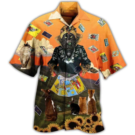Cat Hawaiian Shirt For Summer, Cat Tarot Cool Style Aloha Shirt, Best Colorful Cat Hawaiian Shirts Outfit For Men Women, Friend, Team, Cat Lovers - Amzanimalsgift
