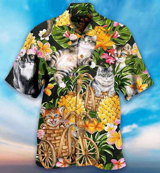 Cat Hawaiian Shirt For Summer, Cat Tropical Floral Hawaiian Shirts Outfit For Men Women, Friend, Team, Cat Lovers - Amzanimalsgift