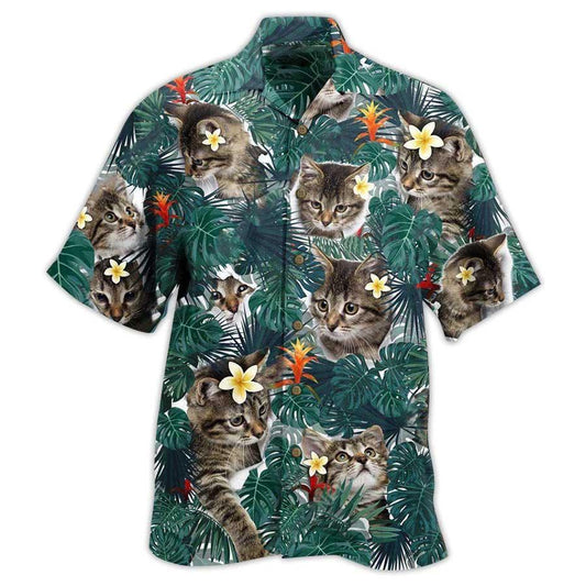 Cat Hawaiian Shirt For Summer, Cat Tropical Leaves Aloha Shirts - Best Colorful Cool Cat Hawaiian Shirts Outfit For Men Women, Friend, Team, Cat Lovers - Amzanimalsgift