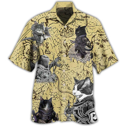 Cat Hawaiian Shirt For Summer, Cat Warrior Strong Aloha Shirts, Best Colorful Cool Cat Hawaiian Shirts Outfit For Men Women, Friend, Team, Cat Lovers - Amzanimalsgift
