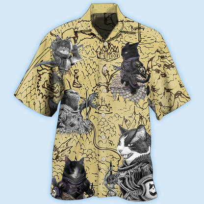 Cat Hawaiian Shirt For Summer, Cat Warrior Strong Aloha Shirts, Best Colorful Cool Cat Hawaiian Shirts Outfit For Men Women, Friend, Team, Cat Lovers - Amzanimalsgift