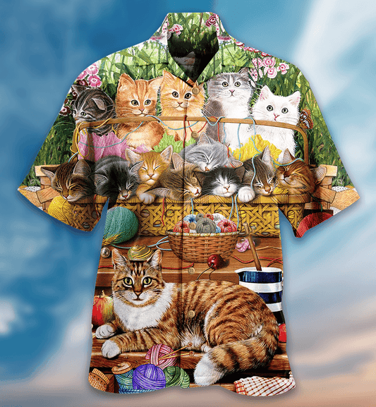 Cat Hawaiian Shirt For Summer, Cat Wool Roll Aloha Shirts, Best Colorful Cat Hawaiian Shirts Outfit For Men Women, Friend, Team, Cat Lovers - Amzanimalsgift