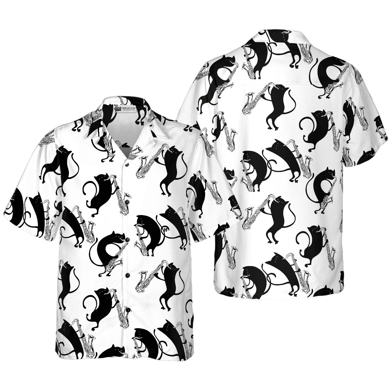 Cat Hawaiian Shirt For Summer, Cats Play Saxophone Aloha Shirts, Colorful Shirt For Men Women, Perfect Gift For Friend, Team, Family, Cat Lovers, Saxophone Lover - Amzanimalsgift