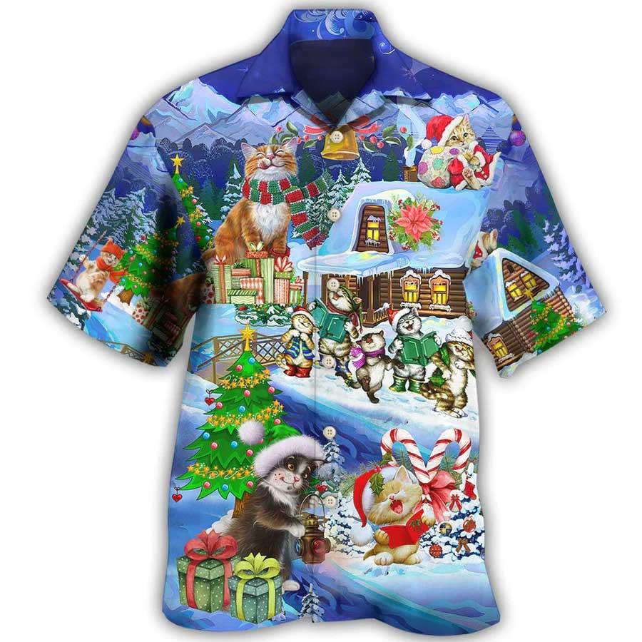 Cat Hawaiian Shirt For Summer, Christmas Cat Santa Love Gift Aloha Shirts, Best Cat Hawaiian Shirts Outfit For Men Women, Friend, Cat Lovers - Amzanimalsgift