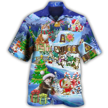 Cat Hawaiian Shirt For Summer, Christmas Cat Santa Love Gift Aloha Shirts, Best Cat Hawaiian Shirts Outfit For Men Women, Friend, Cat Lovers - Amzanimalsgift