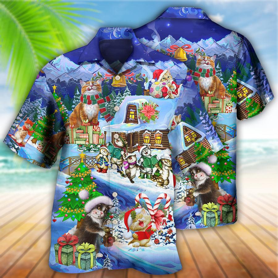 Cat Hawaiian Shirt For Summer, Christmas Cat Santa Love Gift Aloha Shirts, Best Cat Hawaiian Shirts Outfit For Men Women, Friend, Cat Lovers - Amzanimalsgift