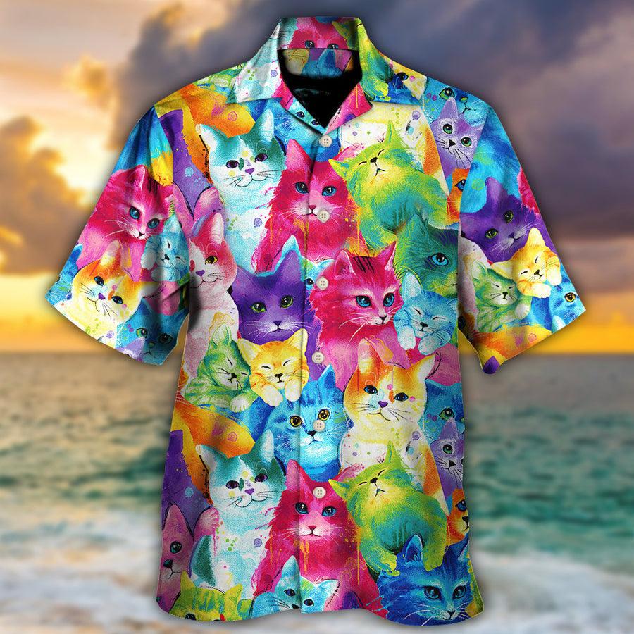 Cat Hawaiian Shirt For Summer, Colorful Little Cute Kitten Happy Life, Best Cool Cat Hawaiian Shirts Outfit For Men Women, Friend, Cat Lover - Amzanimalsgift