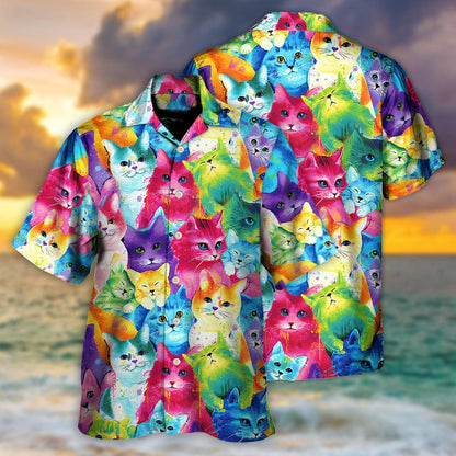 Cat Hawaiian Shirt For Summer, Colorful Little Cute Kitten Happy Life, Best Cool Cat Hawaiian Shirts Outfit For Men Women, Friend, Cat Lover - Amzanimalsgift