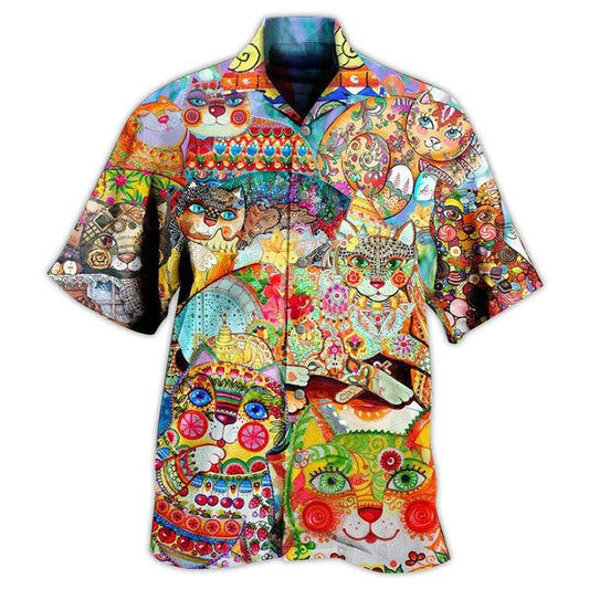 Cat Hawaiian Shirt For Summer, Cute Cat Beautiful Cat Hawaiian Shirts Outfit For Men Women, Friend, Team, Cat Lovers - Amzanimalsgift