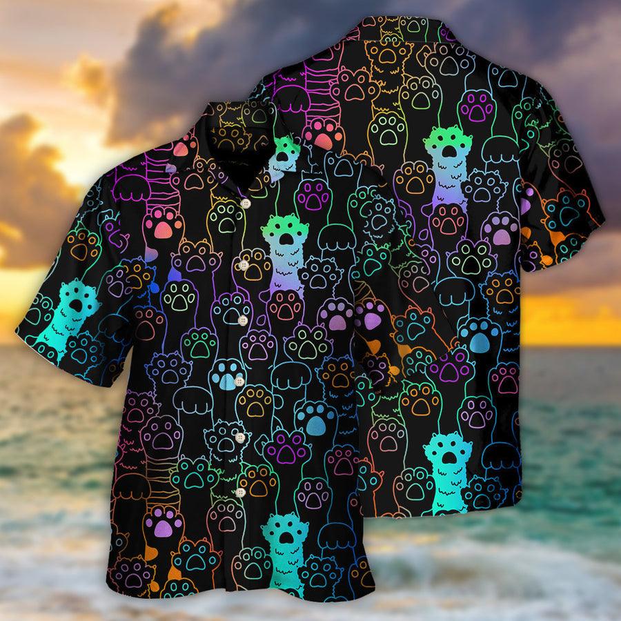 Cat Hawaiian Shirt For Summer, Cute Cat Little Paw, Best Colorful Cool Cat Hawaiian Shirts Outfit For Men Women, Friend, Team, Cat Lovers - Amzanimalsgift
