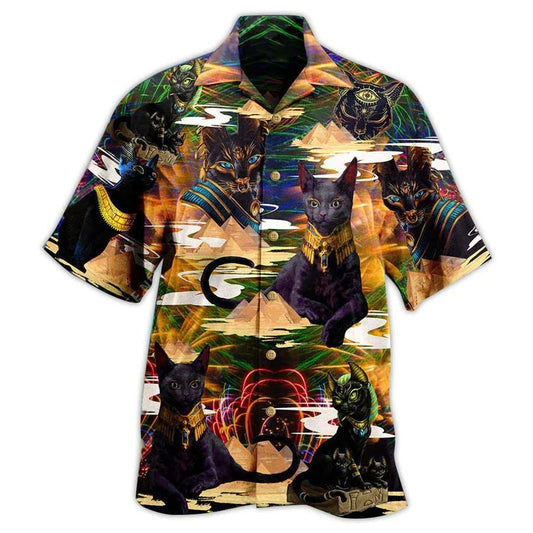 Cat Hawaiian Shirt For Summer, Egyptian Cat Aloha Shirts, Best Colorful Cat Hawaiian Shirts Outfit For Men Women, Friend, Team, Cat Lovers - Amzanimalsgift