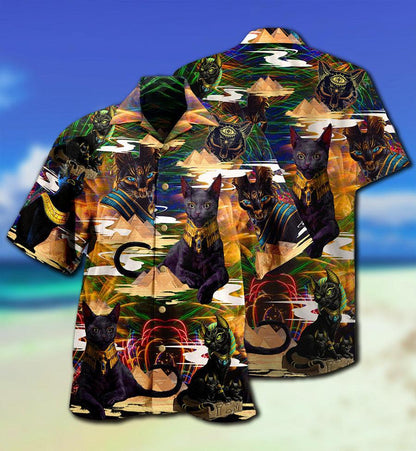 Cat Hawaiian Shirt For Summer, Egyptian Cat Aloha Shirts, Best Colorful Cat Hawaiian Shirts Outfit For Men Women, Friend, Team, Cat Lovers - Amzanimalsgift