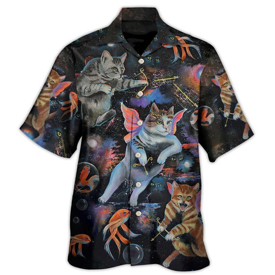 Cat Hawaiian Shirt For Summer, Goldfish on Heaven, Best Colorful Cool Cat Hawaiian Shirts Outfit For Men Women, Friend, Cat Lovers - Amzanimalsgift