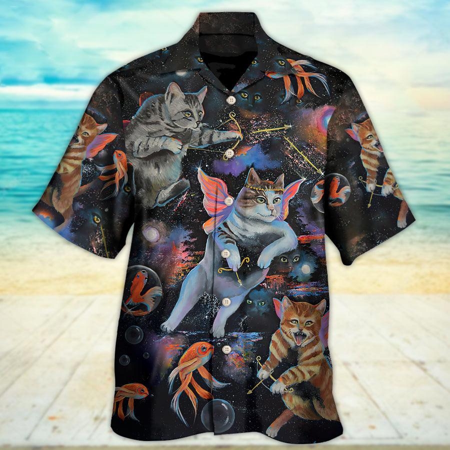Cat Hawaiian Shirt For Summer, Goldfish on Heaven, Best Colorful Cool Cat Hawaiian Shirts Outfit For Men Women, Friend, Cat Lovers - Amzanimalsgift