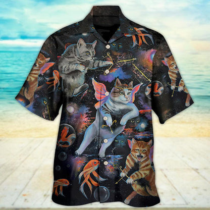 Cat Hawaiian Shirt For Summer, Goldfish on Heaven, Best Colorful Cool Cat Hawaiian Shirts Outfit For Men Women, Friend, Cat Lovers - Amzanimalsgift