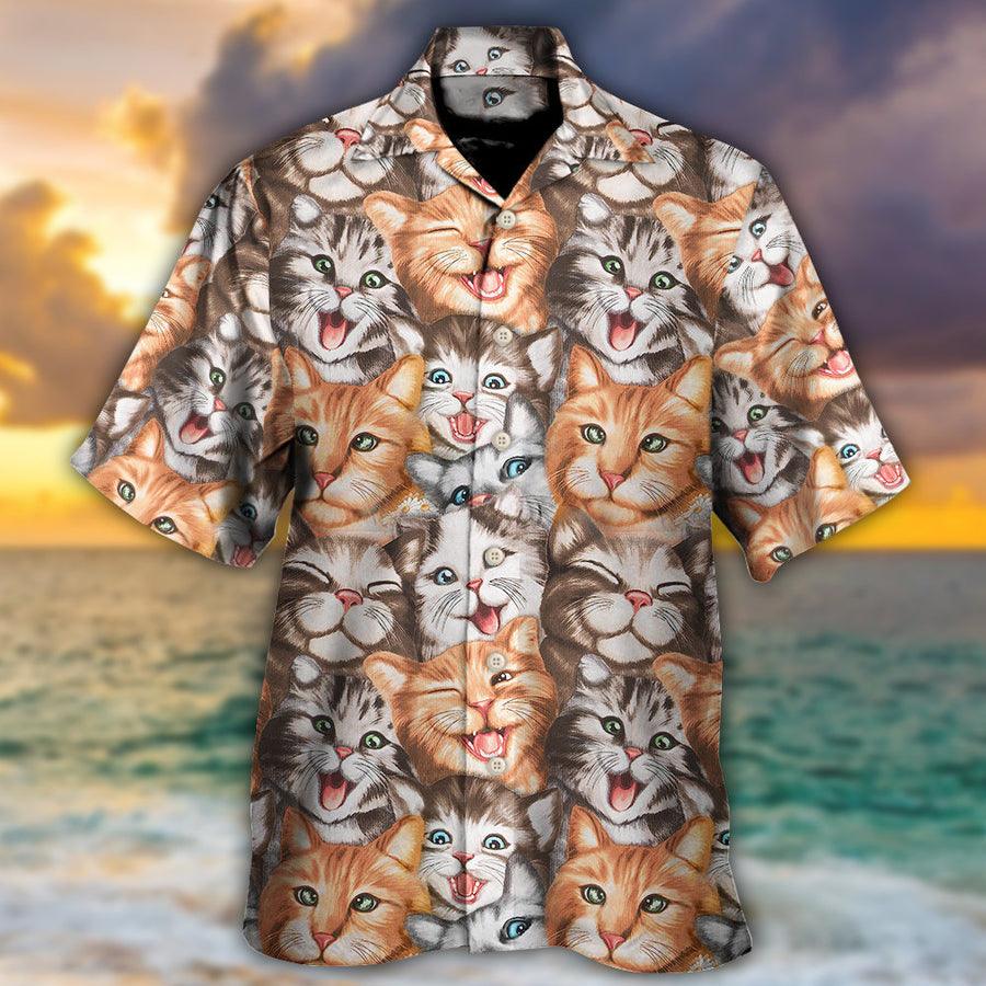 Cat Hawaiian Shirt For Summer, Happy Life With Funny, Best Cool Cat Hawaiian Shirts Outfit For Men Women, Friend, Team, Cat Lovers - Amzanimalsgift