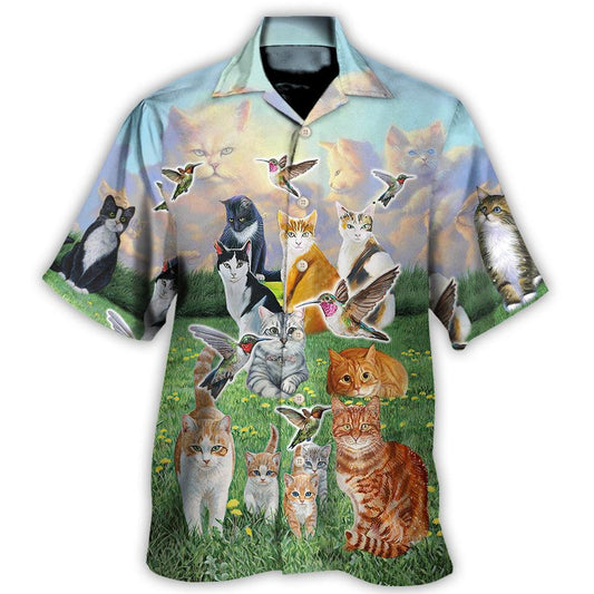 Cat Hawaiian Shirt For Summer, Hummingbird Go To Heaven, Best Colorful Cat Hawaiian Shirts Outfit For Men Women, Friend, Team, Cat Lovers - Amzanimalsgift