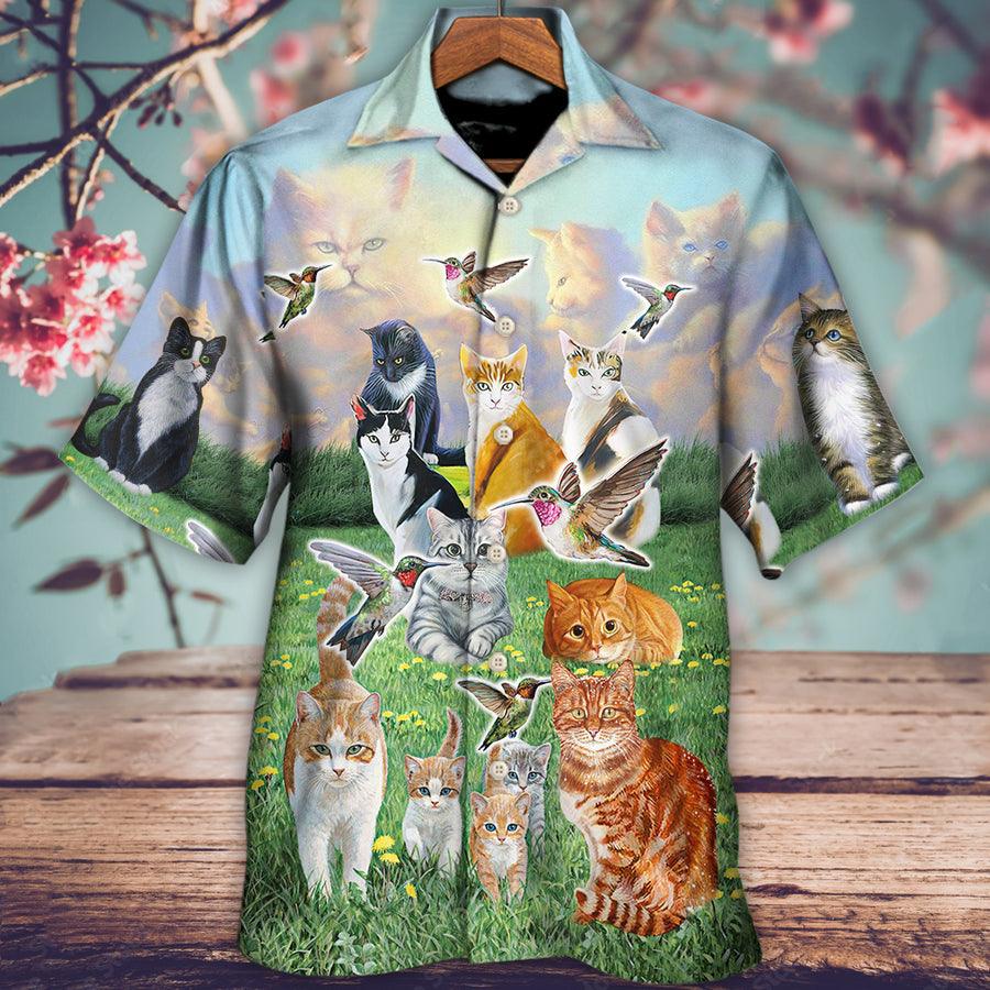 Cat Hawaiian Shirt For Summer, Hummingbird Go To Heaven, Best Colorful Cat Hawaiian Shirts Outfit For Men Women, Friend, Team, Cat Lovers - Amzanimalsgift