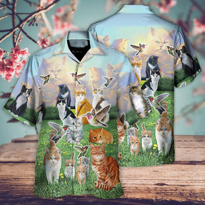 Cat Hawaiian Shirt For Summer, Hummingbird Go To Heaven, Best Colorful Cat Hawaiian Shirts Outfit For Men Women, Friend, Team, Cat Lovers - Amzanimalsgift
