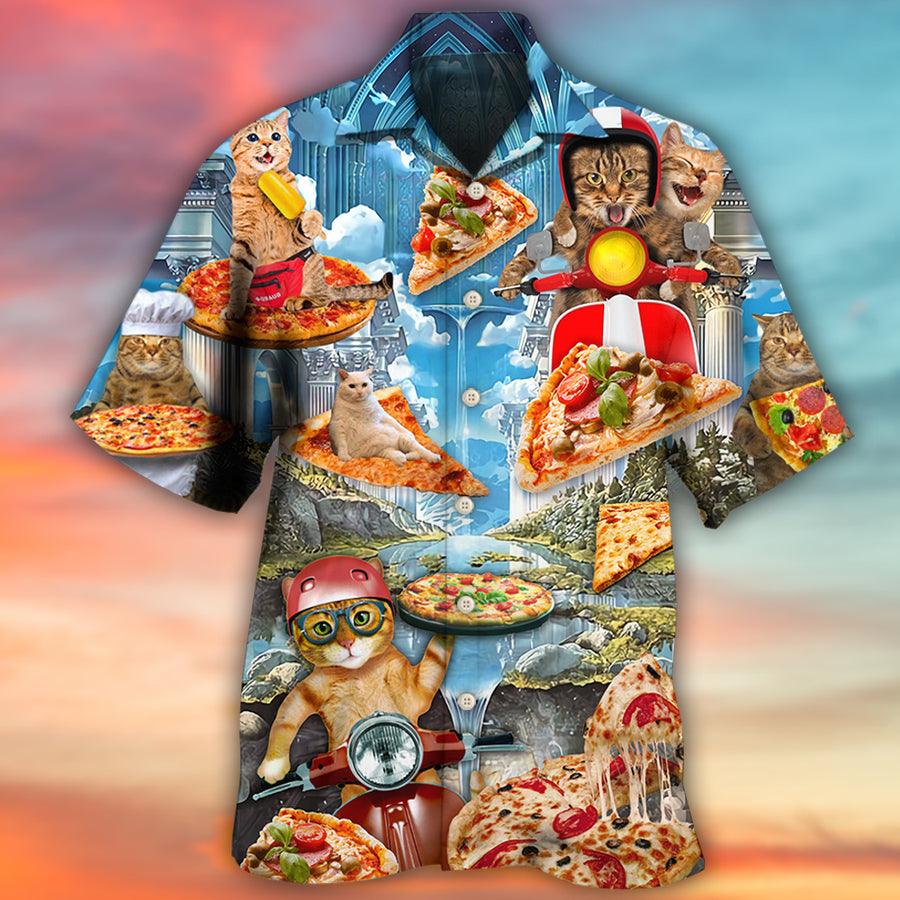 Cat Hawaiian Shirt For Summer, Pizza Cat Aloha Shirts - Best Colorful Cool Cat Hawaiian Shirts Outfit For Men Women, Friend, Team, Cat Lovers - Amzanimalsgift