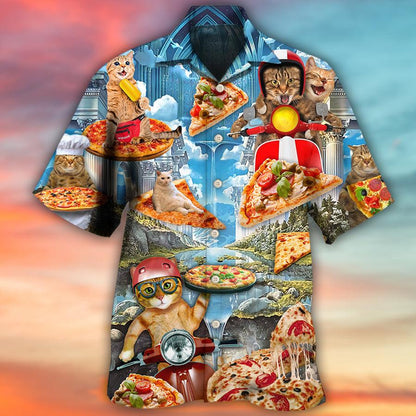 Cat Hawaiian Shirt For Summer, Pizza Cat Aloha Shirts - Best Colorful Cool Cat Hawaiian Shirts Outfit For Men Women, Friend, Team, Cat Lovers - Amzanimalsgift