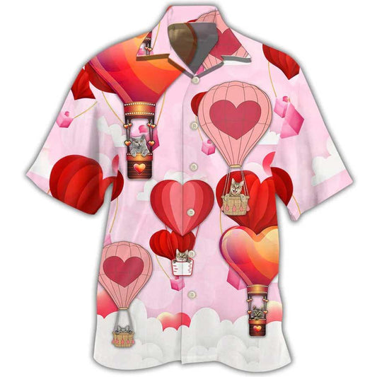 Cat Hawaiian Shirt For Summer, Valentine Gift Play With Air Balloon Cat Hawaiian Shirts Outfit For Men Women, Friend, Cat Lovers - Amzanimalsgift