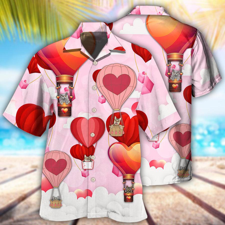 Cat Hawaiian Shirt For Summer, Valentine Gift Play With Air Balloon Cat Hawaiian Shirts Outfit For Men Women, Friend, Cat Lovers - Amzanimalsgift