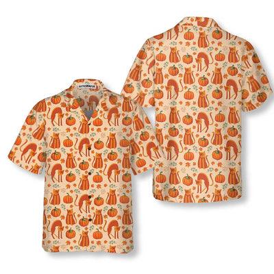 Cat Hawaiian Shirt, Pumpkin Cat Lover Thanksgiving Shirt For Men - Perfect Gift For Men, Cat Lovers, Husband, Boyfriend, Friend, Family - Amzanimalsgift