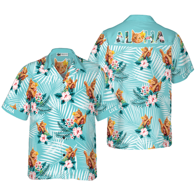 Cat Hawaiian Shirt, Tropical Leaves Aloha Shirt For Men - Perfect Gift For Men, Cat Lovers, Husband, Boyfriend, Friend, Family - Amzanimalsgift
