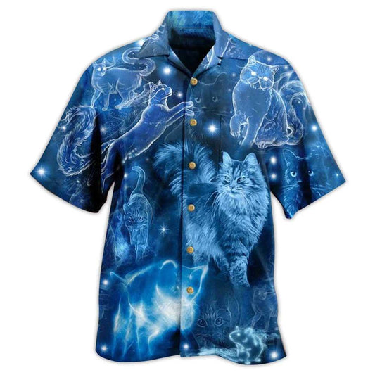Cat Hawaiian Shirts For Summer, Cat Blue Neon Stunning Aloha Shirts - Perfect Gift For Men Women, Gift For Friend, Team, Cat Lovers - Amzanimalsgift