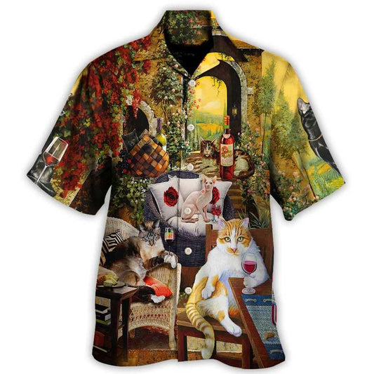 Cat Hawaiian Shirts For Summer, Cat Drink Wine And Judge - Perfect Gift For Men Women, Friend, Team, Cat Lovers - Amzanimalsgift