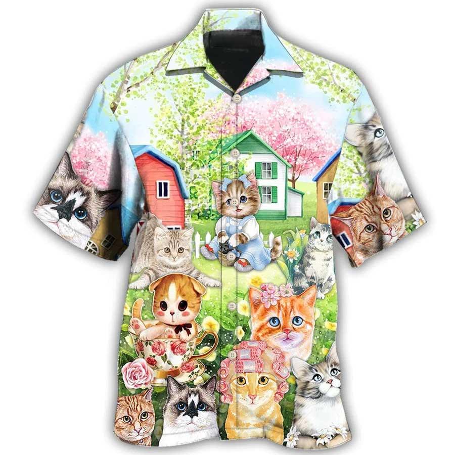 Cat Hawaiian Shirts For Summer, Cat Flowers And Lovely House Aloha Shirts, Best Gift For Men Women, Friend, Team, Cat Lovers - Amzanimalsgift