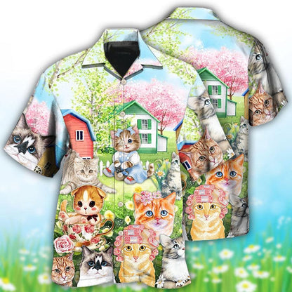 Cat Hawaiian Shirts For Summer, Cat Flowers And Lovely House Aloha Shirts, Best Gift For Men Women, Friend, Team, Cat Lovers - Amzanimalsgift