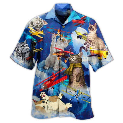 Cat Hawaiian Shirts For Summer, Cat Fly Blue Sky Aloha Shirts, Best Colorful Cool Cat Hawaiian Shirts Outfit - Perfect Gift For Men Women, Friend, Team, Cat Lovers - Amzanimalsgift