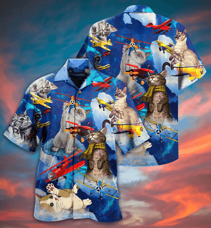 Cat Hawaiian Shirts For Summer, Cat Fly Blue Sky Aloha Shirts, Best Colorful Cool Cat Hawaiian Shirts Outfit - Perfect Gift For Men Women, Friend, Team, Cat Lovers - Amzanimalsgift