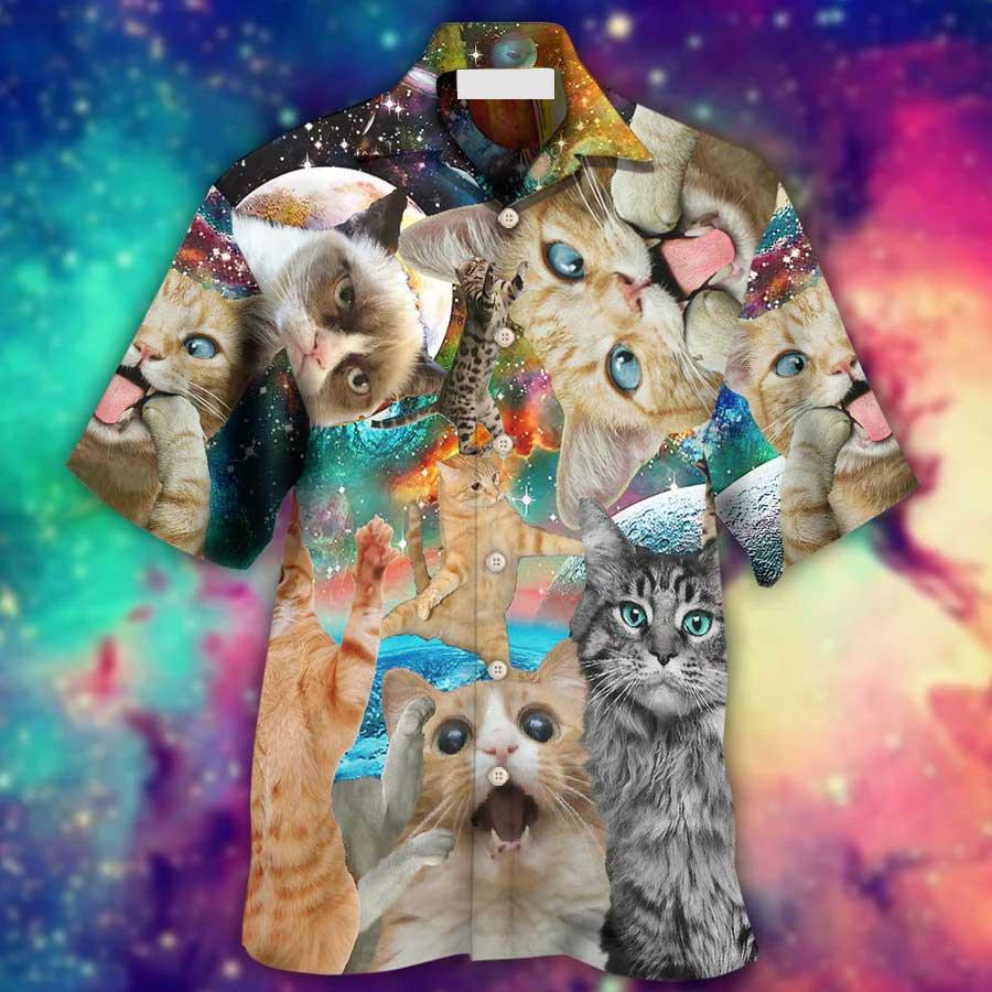 Cat Hawaiian Shirts For Summer, Cat Funny Amazing Galaxy Aloha Shirts, Best Colorful Cool Cat Hawaiian Shirts Outfit For Men Women, Friend, Cat Lovers - Amzanimalsgift