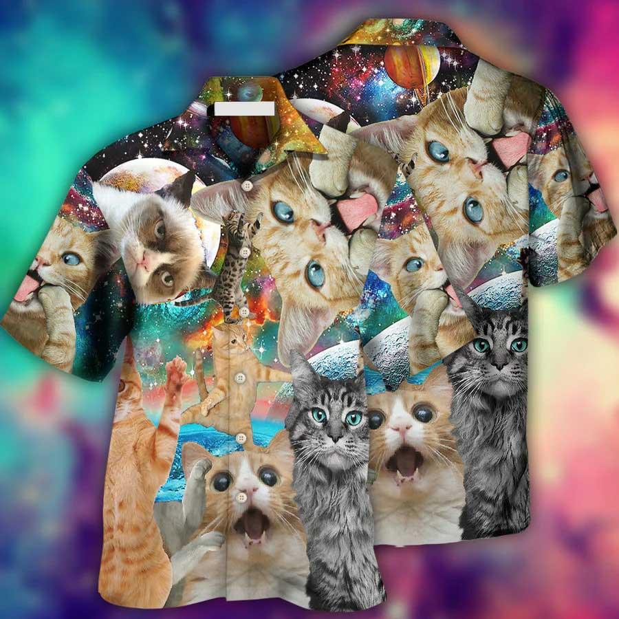 Cat Hawaiian Shirts For Summer, Cat Funny Amazing Galaxy Aloha Shirts, Best Colorful Cool Cat Hawaiian Shirts Outfit For Men Women, Friend, Cat Lovers - Amzanimalsgift
